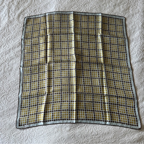 yellow blue and black vintage houndstooth silk scarf by Echo - Picture 2 of 4